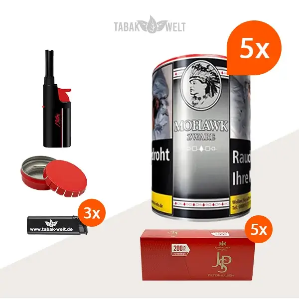 mohawk-zware-feinschnitt-tabak-5x-dose-mit-1000-king-size-huelsen-und-feuerzeugen