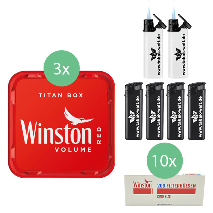 Winston Tabak 3 x Titan Box mit 2000 King Size Hülsen