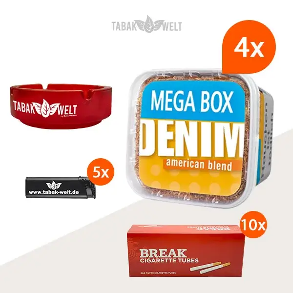 denim-volumentabak-4x-mega-box-mit-2000-filterhuelsen-und-aschenbecher