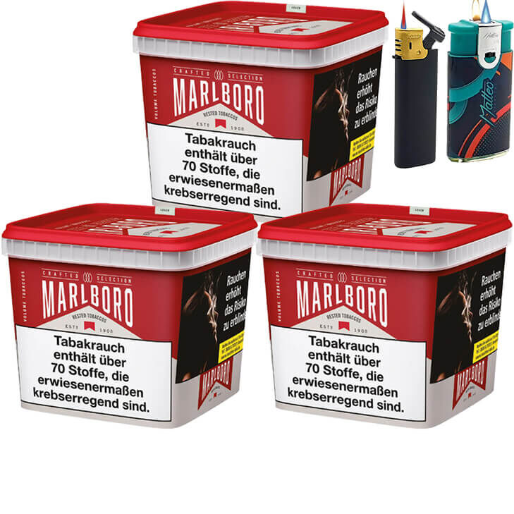 Marlboro Tabak Crafted Selection 3 x Mega Box mit Feuerzeugen