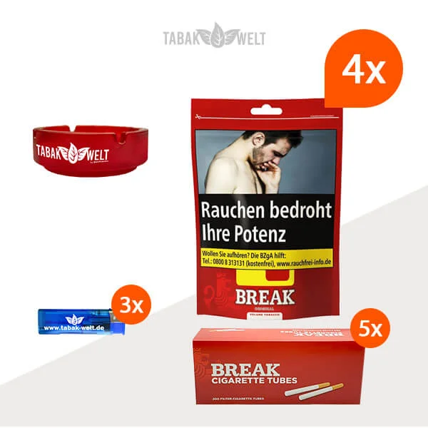 Break Original Volumentabak 4x Beutel mit 1000 Filterhülsen und Aschenbecher 