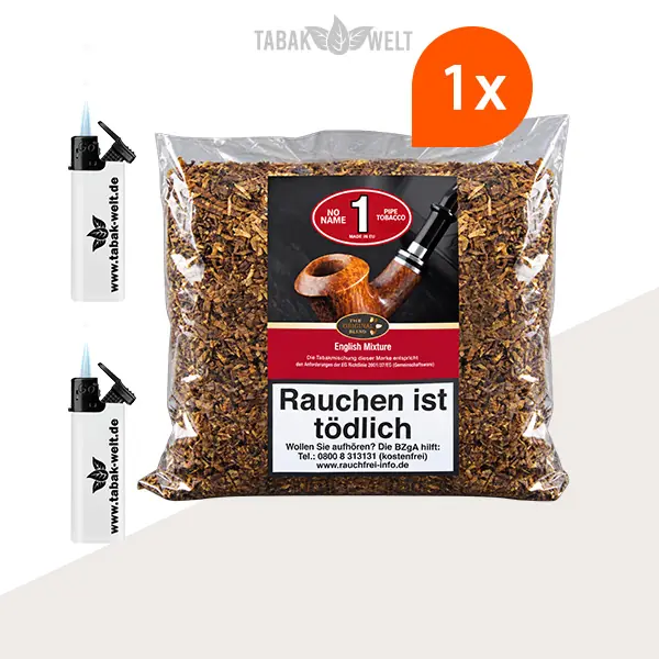 No Name No. 1 English Mixture Pfeifentabak – 1 Beutel mit Feuerzeugen