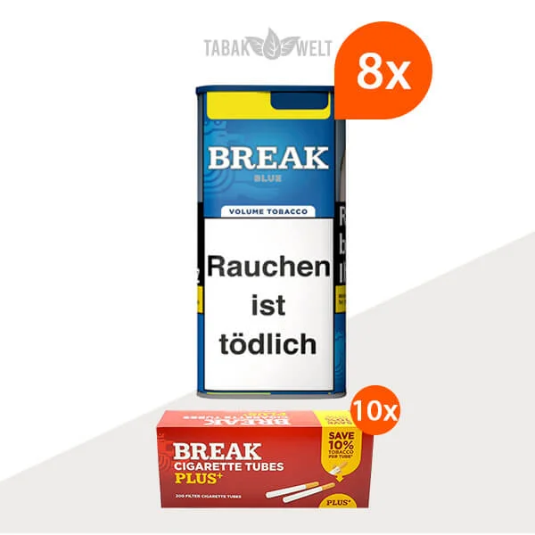 Break Blue Volumentabak 8x Dose mit 2000 Plus Hülsen 