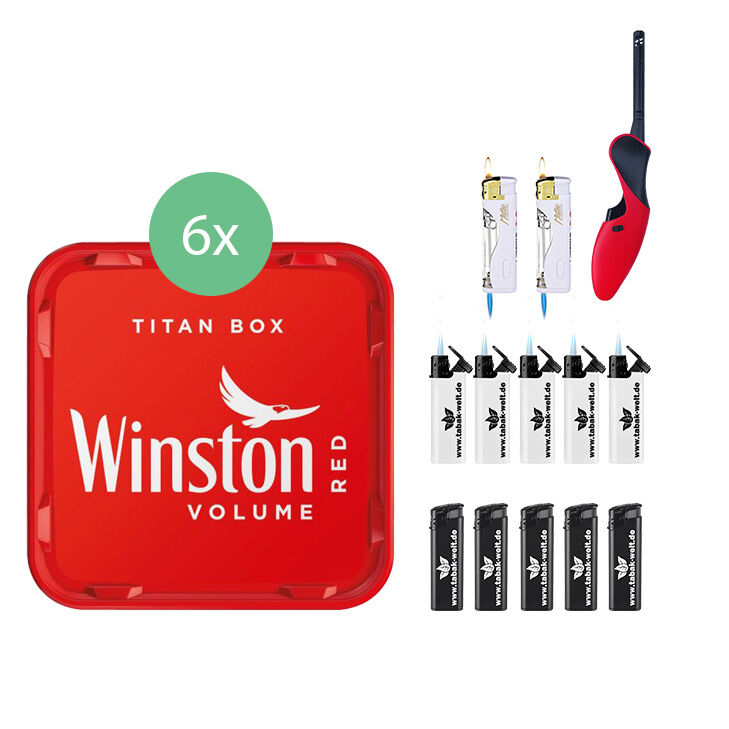Winston Tabak 6 x Titan Box mit Adamo BBQ Stabfeuerzeugen