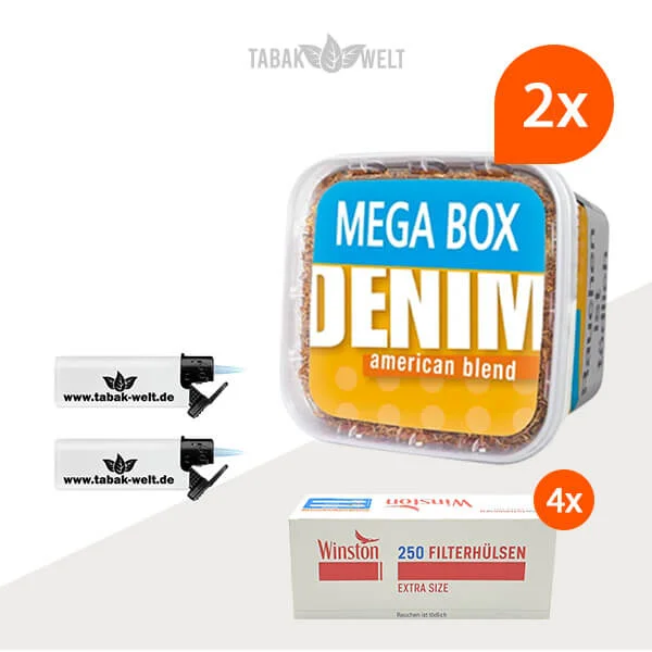 Denim Volumentabak 2x Mega Box mit 1000 Extra Size Hülsen