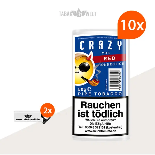 Crazy Red Cherry Pfeifentabak 10 x Pouch mit Feuerzeugen im Set