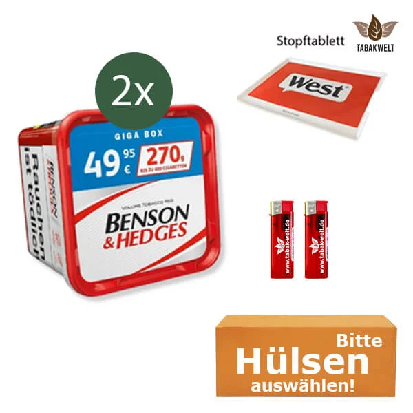 Benson und Hedges 2 x Giga Box Red mit wählbaren Hülsen und Stopftablett