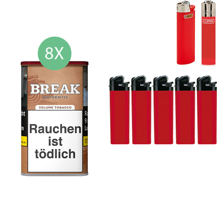 Break Authentic Tabak 8 x Dose mit Feuerzeugen