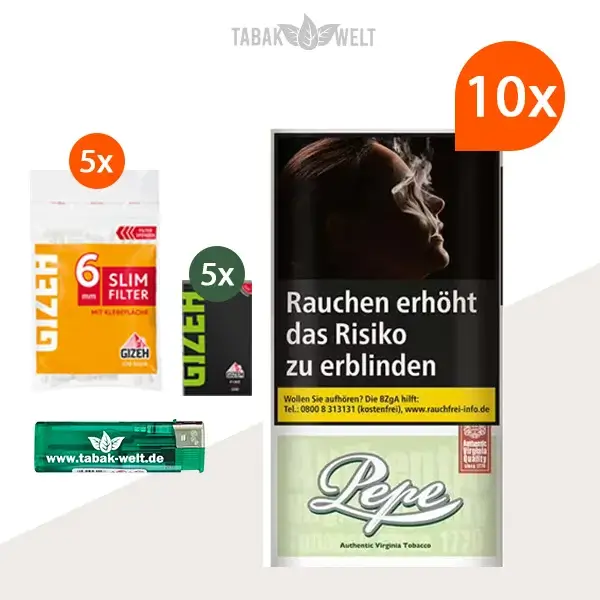Pepe Bright Green Drehtabak 10x Pouch mit Gizeh Blättchen und Filter