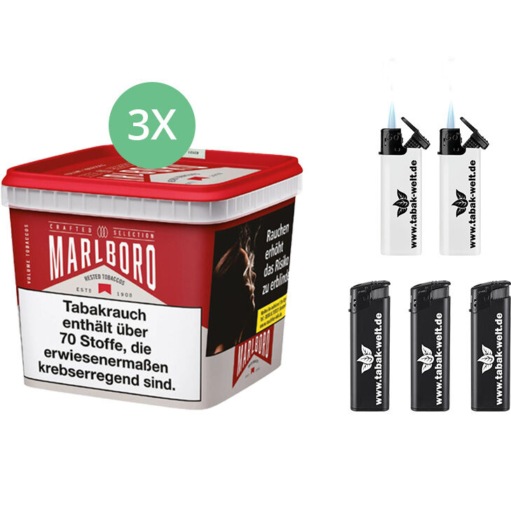 Marlboro Tabak Crafted Selection 3 x Mega Box mit Feuerzeugen