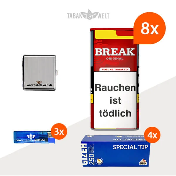 Break Volumentabak Original XXL 8 x Dose mit 1000 Gizeh King Size Hülsen
