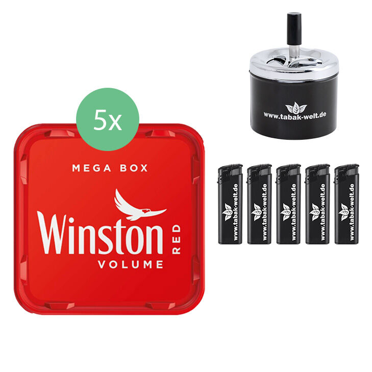 Winston Mega Box 5 x 135g mit Tabak Welt Aschenbecher