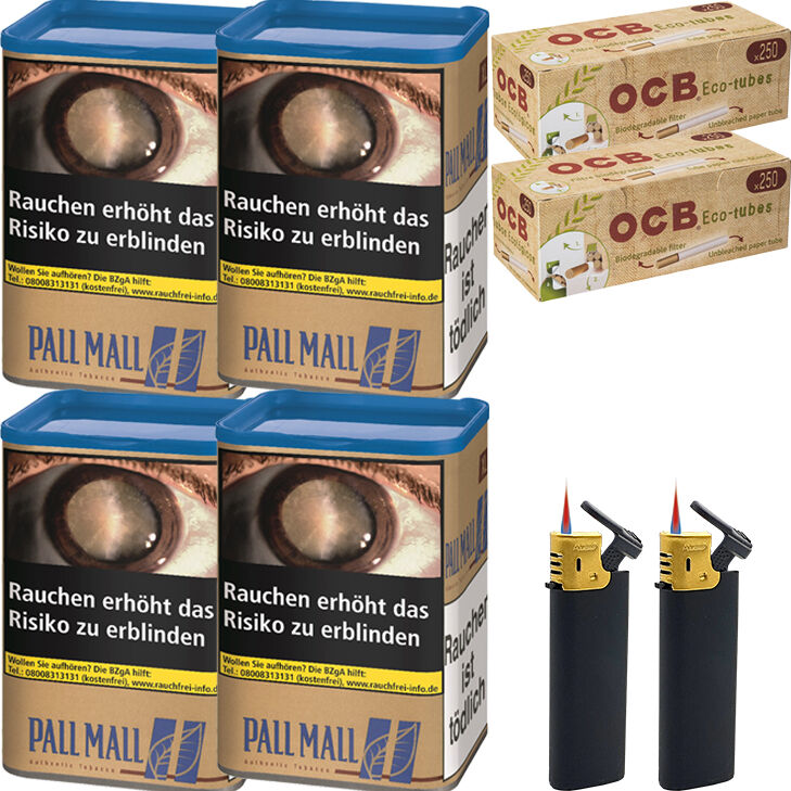 Pall Mall Authentic Blue 4 x 85g mit 500 Eco-Tubes Hülsen