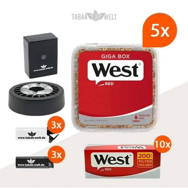 west-red-volumentabak-5x-giga-box-mit-2000-filterhuelsen-und-etui