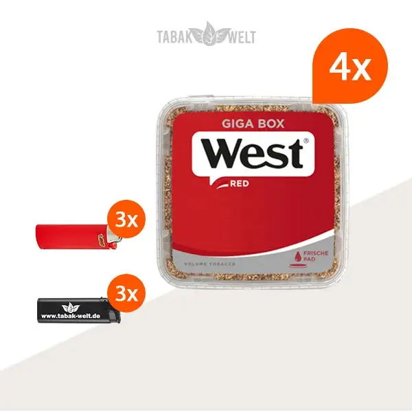 west-red-volumentabak-4x-giga-box-mit-bic-feuerzeugen