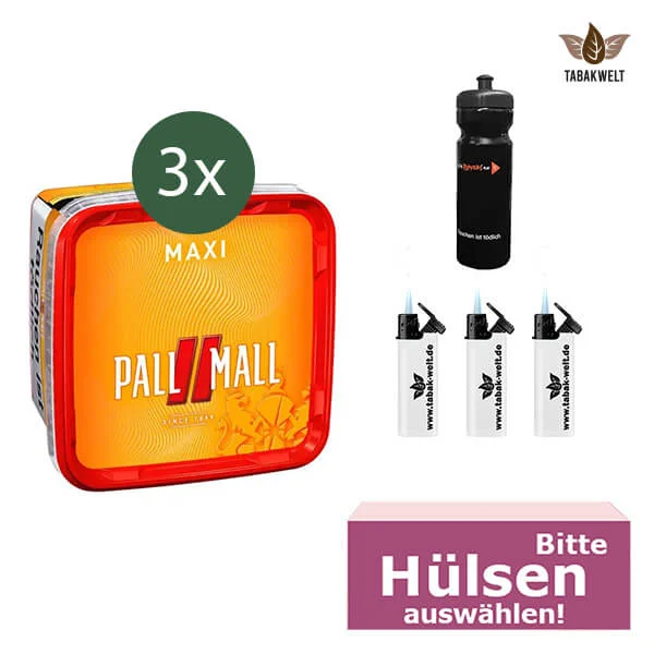 Pall Mall Volumentabak 3 x Maxi Box mit wählbaren Hülsen und Stopftablett