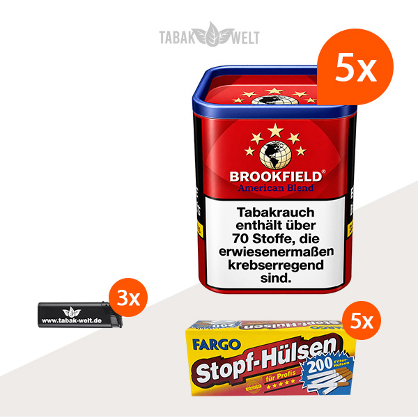 Brookfield Red Drehtabak 5er-Dosen-Set mit 1000 Stopfhülsen und Stopftablett