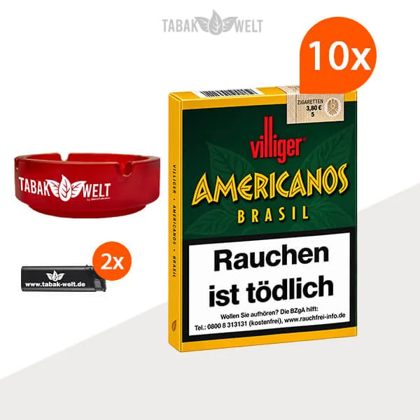 10x VILLIGER Americanos Brasil Zigarren mit  Aschenbecher