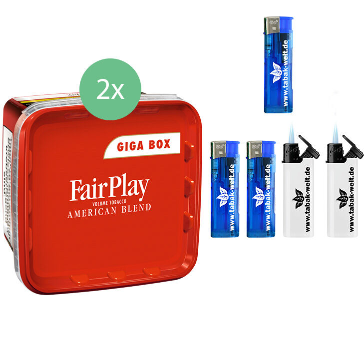 Fair Play Volumentabak Giga Box 2 x 315g mit Feuerzeuge