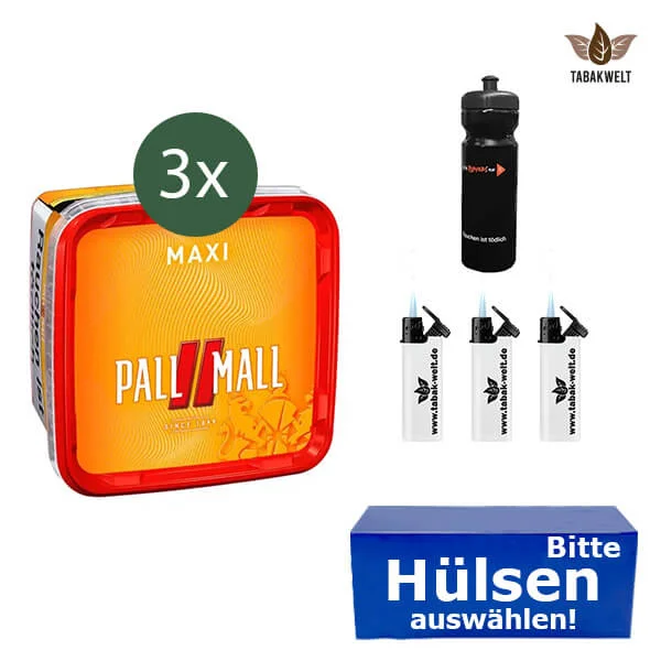 Pall Mall Volumentabak 3 x Maxi Box mit wählbaren Filterhülsen und Sturmfeuerzeugen