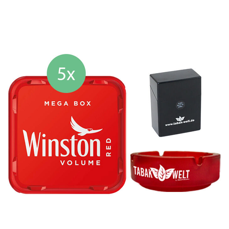 Winston Tabak 5 x Mega Box mit Glasaschenbecher