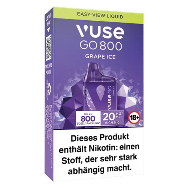 Die Vuse Go 800 im Geschmack Grape Ice.