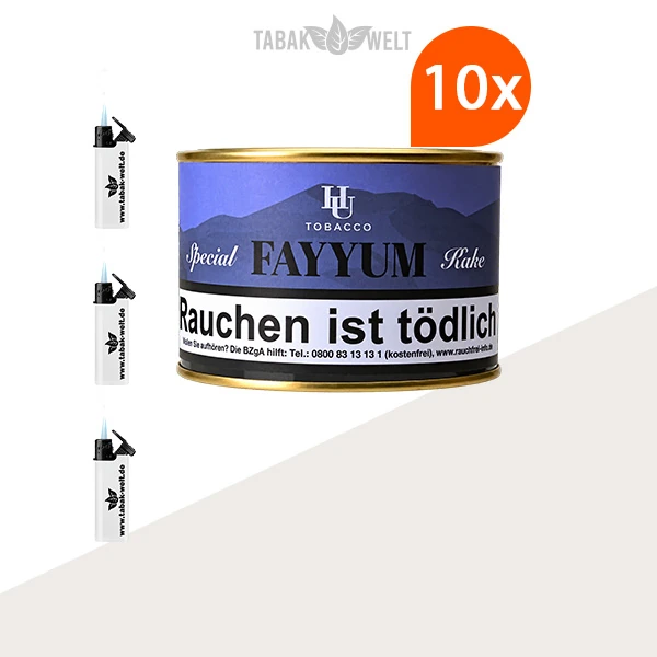 HU Tobacco Fayyum Special Kake Pfeifentabak, 10 Dosen mit Feuerzeugen