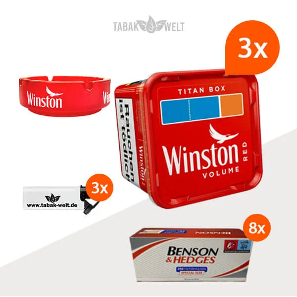 Winston Volumentabak 3 x Titan Box mit 2000 Benson Extra Size Hülsen