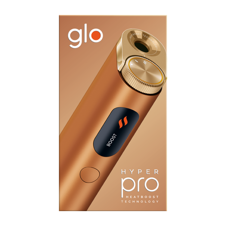 Frontansicht verpackung glo hyper pro in gold 