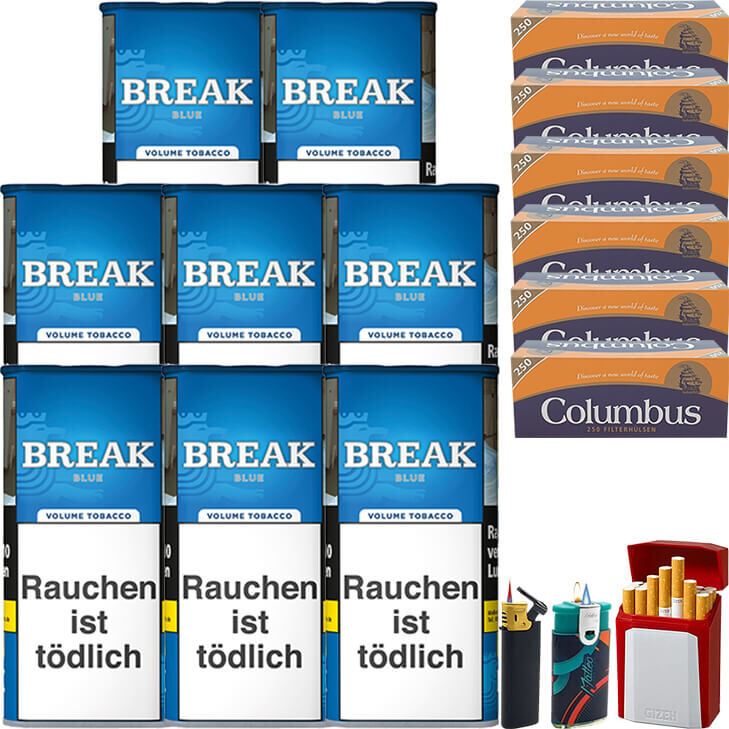 Break Volumentabak Blue / Blau 8 x Dose mit 1500 Columbus Hülsen