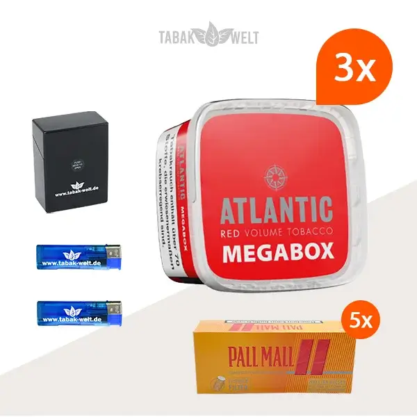  Atlantic Red Premium Volumentabak 3x Mega Box mit 1000 Allround Xtra Hülsen