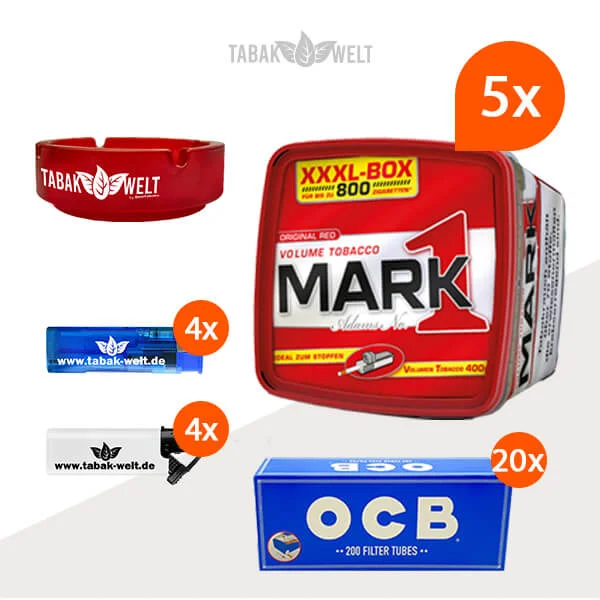 Mark 1 Red Volumentabak XXXL 5x Box mit 4000 OCB King Size Hülsen