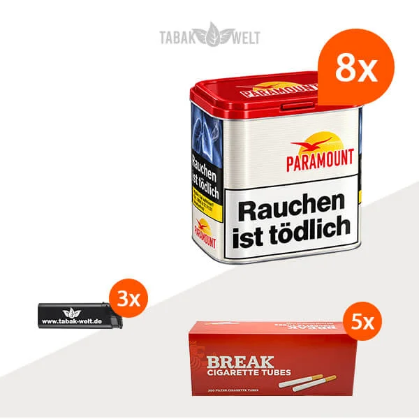 Paramount Red Volumentabak 8 x Dose mit 1000 Filterhülsen und Feuerzeugen