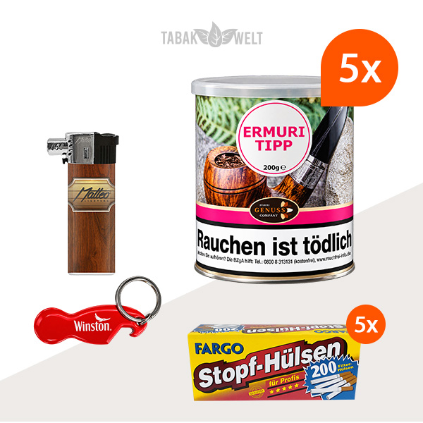 Ermuri Tipp Pfeifentabak 5 x Dose mit 1000 Filterhülsen
