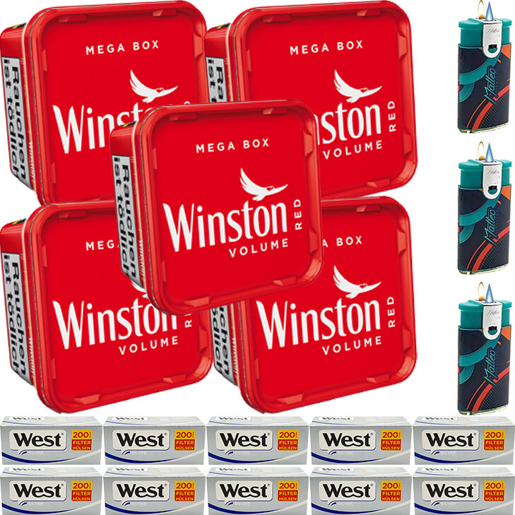 Winston Mega Box 5 x 140g mit 2000 Silver King Size Hülsen