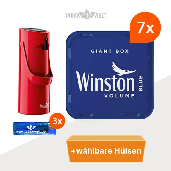 Winston Blue Volumentabak 7x Giant Box mit wählbaren Hülsen und Kaffee-Pumpkanne