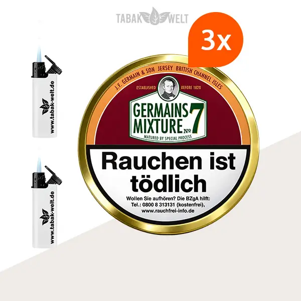 Germain’s Mixture No. 7 Pfeifentabak – 3 Dosen mit Feuerzeugen