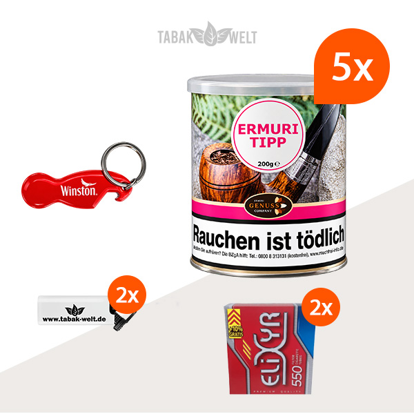 Ermuri Tipp Pfeifentabak 5 x Dose mit 1100 Hülsen