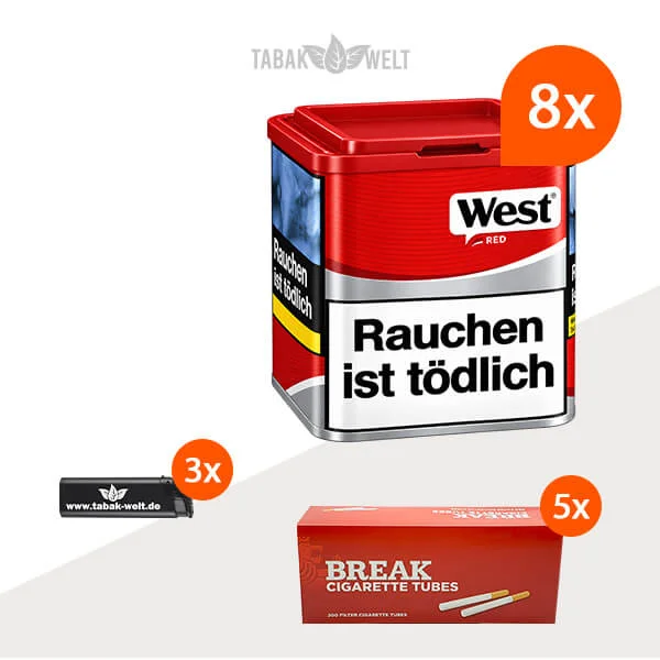 West Red Volumentabak 8 x Dose mit 1000 Filterhülsen