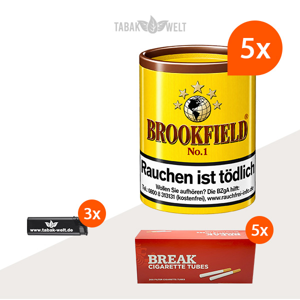 Brookfield No. 1 Pfeifentabak 5er-Set mit 1.000 Filterhülsen