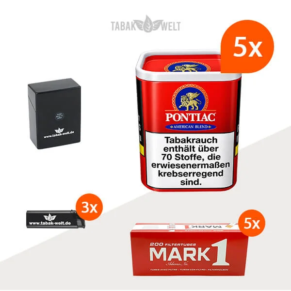 Pontiac American Blend Tabak 5x Dose mit 1000 King Size Hülsen und Etui