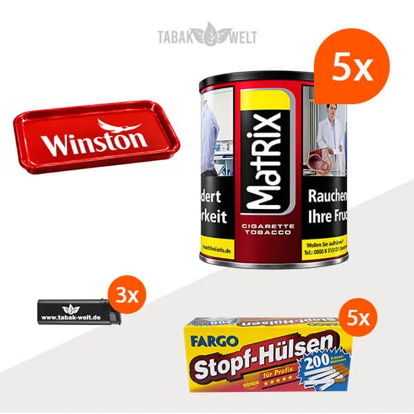 Matrix Red Feinschnitt 5 x Dose mit 1000 King Size Hülsen und Stopftablett