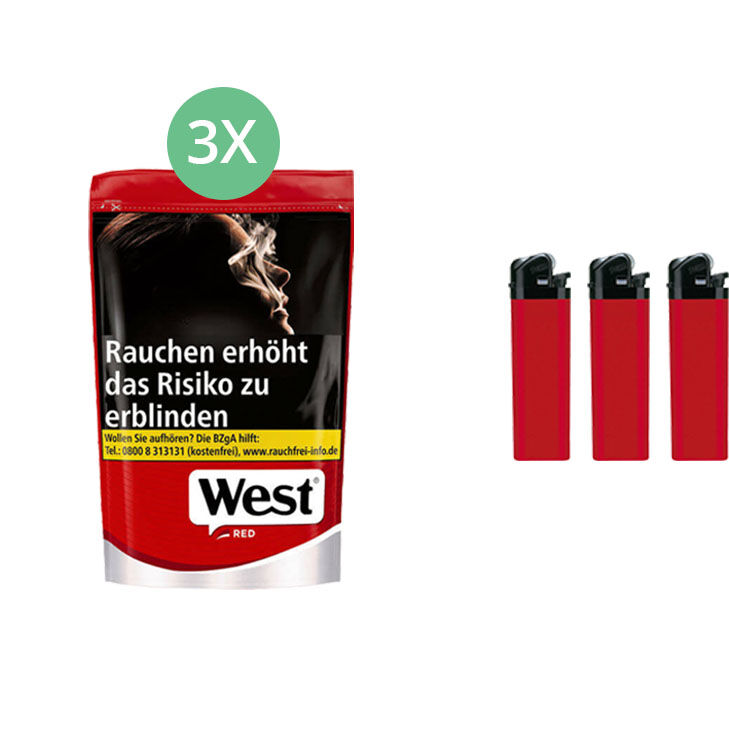 West Red Beutel 3 x 132g mit Feuerzeugen