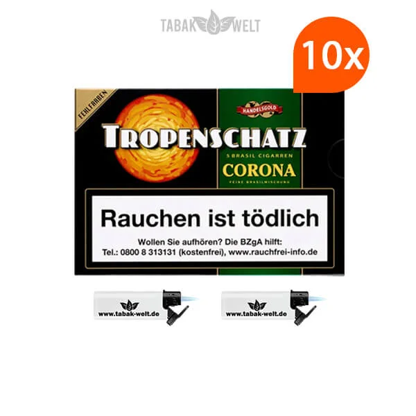 10x-tropenschatz-brasil-corona-no.-824-f-cigarren-mit-sturm-feuerzeuge