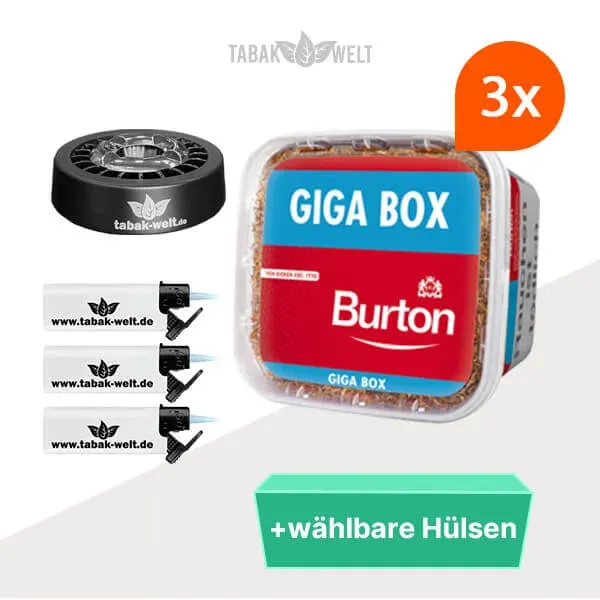 burton-volumentabak-red-3-x-giga-box-mit-waehlbaren-filterhuelsen-und-aschenbecher