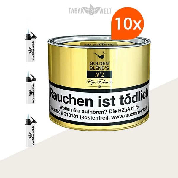 Golden Blend’s No. 1 Pfeifentabak L – 10 Dosen mit Feuerzeugen