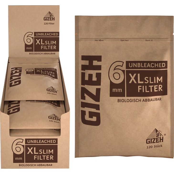 Gizeh Unbleached XL Slim Eindrehfilter mit 6mm Durchmesser im Vorratspack 10 x 120 Stück