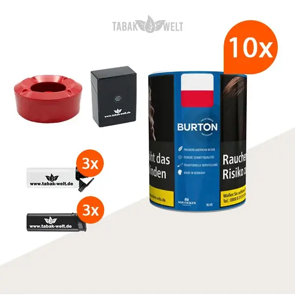 Burton Blue Feinschnitt-Tabak 10x Dose mit Etui