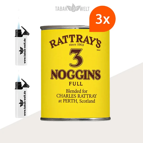 Rattray’s British Selection 3 Noggins Pfeifentabak – 3er-Box mit Feuerzeugen