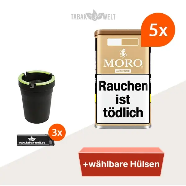 Moro Authentic Feinschnitt Tabak 5x Vorratsdose mit wählbaren Hülsen